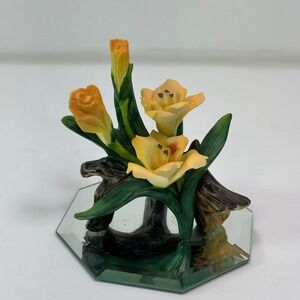 Reflections‎ in Bloom Yellow Tulip Floral Sculpture Mirror Base Cosmos 1999 Vtg